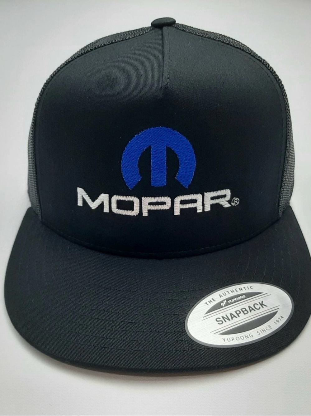 Mopar Embroidered Yupoong Flat Bill Mesh Snapback Cap Hat Black